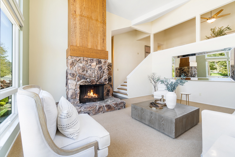 living room with high ceilings