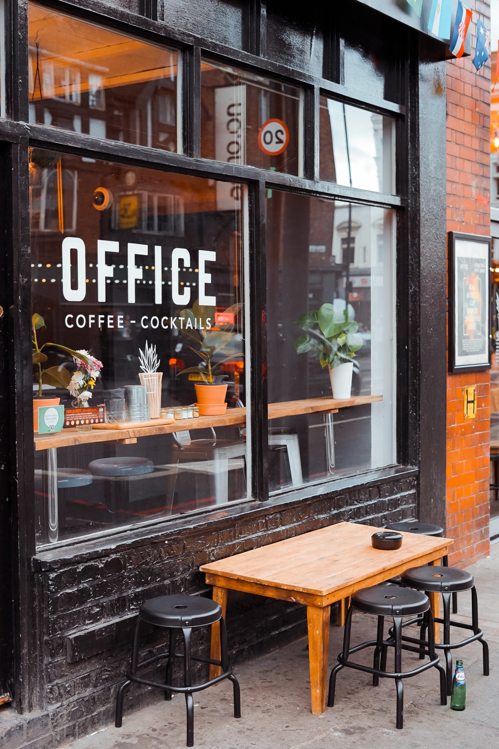 cafe with sign that says office