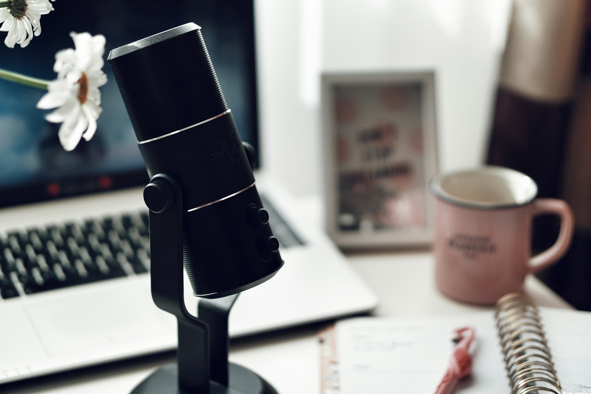 podcast microphone on a desk