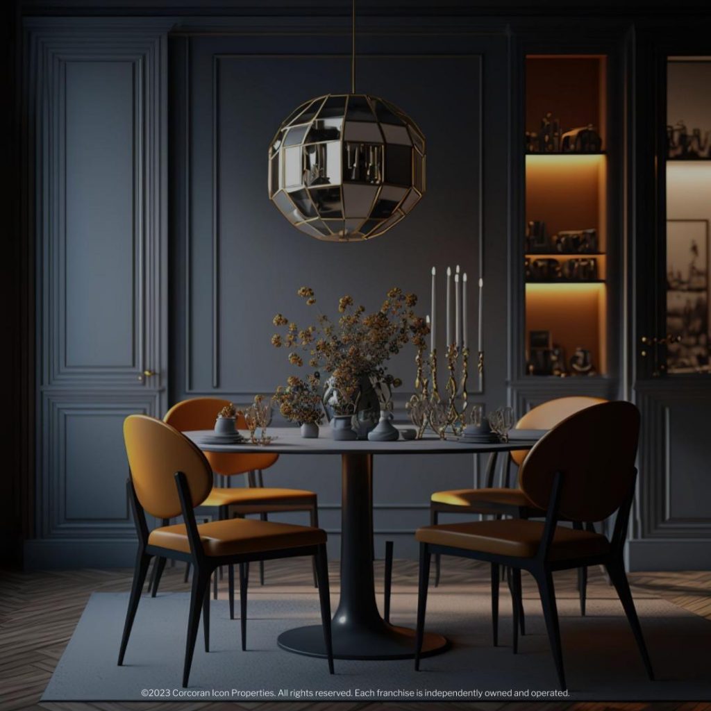 Elegant Dining Room with Dark Walls