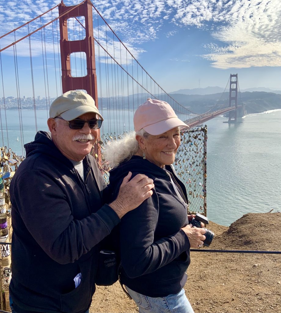 Alan and Carole with the Golden Gate Bridge in the background.